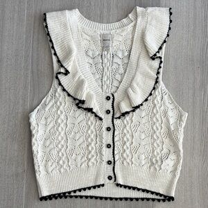Maeve Anthropologie Cream Knit Vest with Black Accents